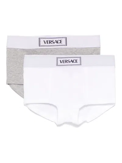 Versace Kids' Logo-waistband Briefs (pack Of Two) In Grey