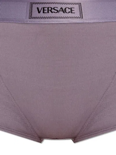 Versace Logo-waistband Briefs In Purple