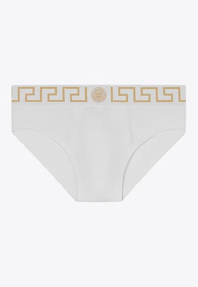 Versace Logo-waistband Briefs In White