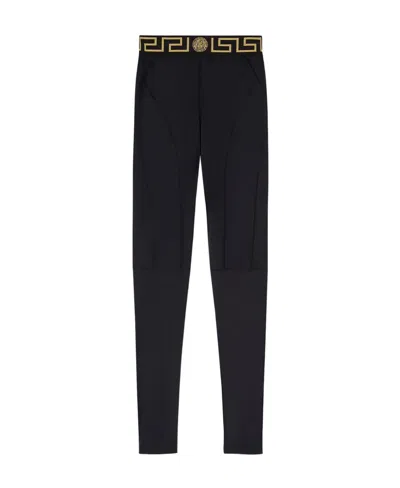 Versace Logo-waistband Leggings In Black