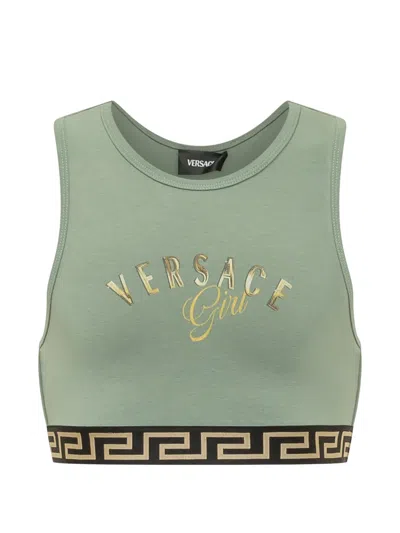 Versace Kids' Logo-waistband Tank Top In Green