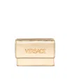 Versace Logo Metallic Leather Trifold Wallet In Gold
