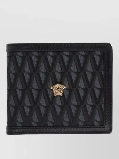 Versace Logo Wallet Featuring Textured Pattern Design