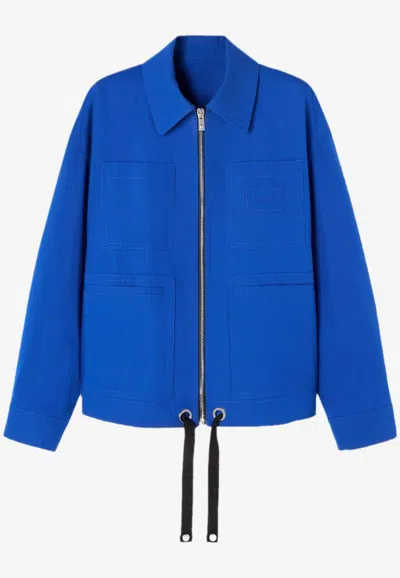 Versace Logo Zip-up Overshirt In Blue