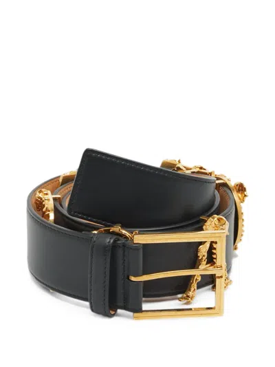 Pre-owned Versace Logo-appliqué Belt In Black