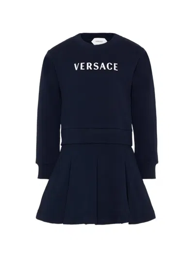 Versace Kids' Logo-appliqué Pleated Dress In Black