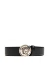 Versace Logo-buckle Leather Belt In Black