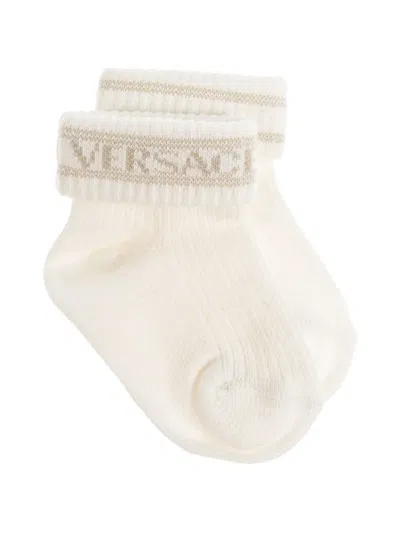 Versace Babies' Logo-detail Ribbed-knit Socks (set Of Two) In Neutral