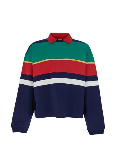 Versace Logo-embroidered Striped Cotton-jersey Sweatshirt In Multi