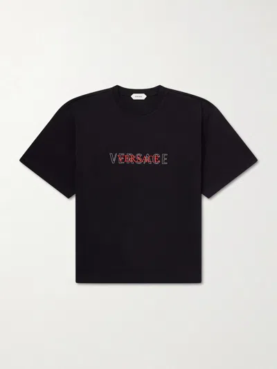 Versace T-shirt With Embroidered Logo In Multi