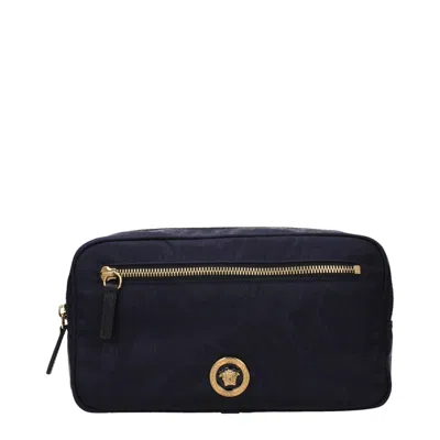 Versace Logo-detailed Fabric Wallet In Blue