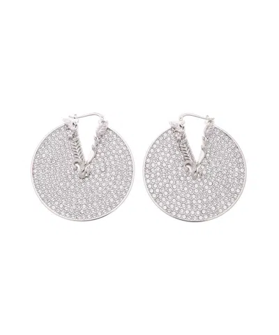 Versace Rhinestone Round Earrings In Silver