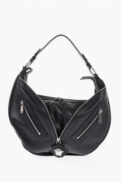 VERSACE LEATHER REAPAT HOBO BAG WITH ZIP DETAIL