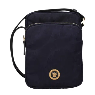 Versace Logo-embellished Nylon Crossbody Bag In Blue