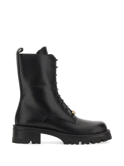 Versace Medusa Leather Lace-up Boots In Black