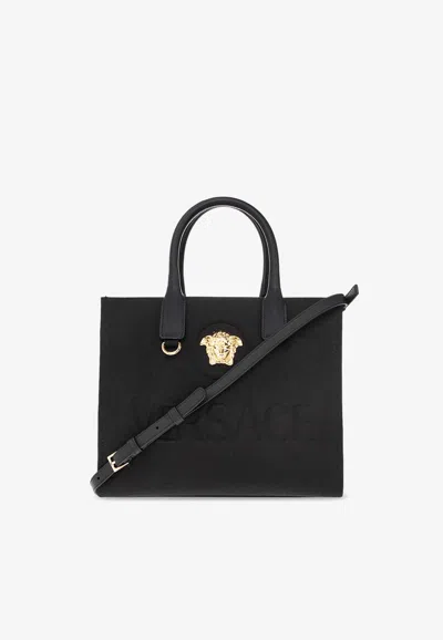 Versace Logo-embossed Shopper Bag In Black