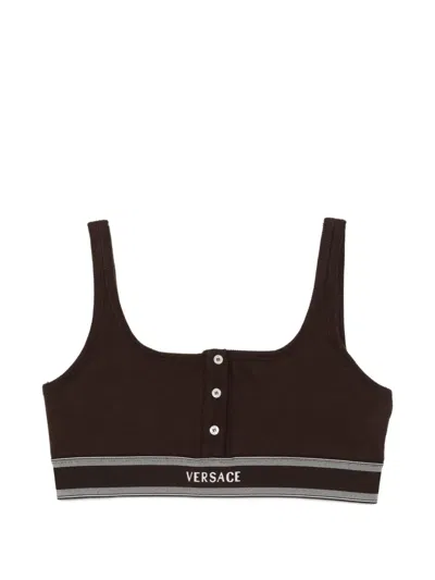 Versace Logo-embroidered Bra In Brown