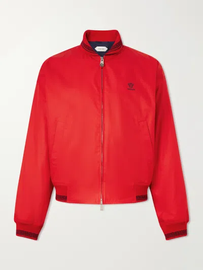 Versace Logo-embroidered Cotton Blouson Jacket In Red