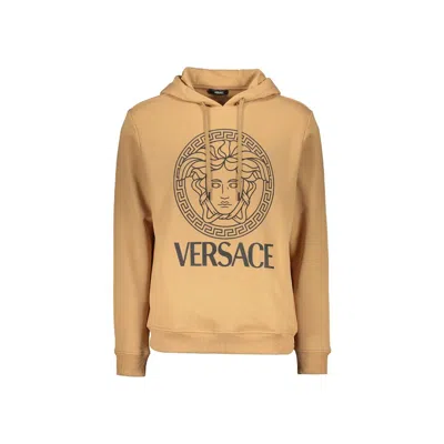 Versace Logo-embroidered Cotton Hoodie In Brown