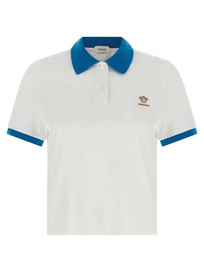 Versace Logo-embroidered Cotton Piquet Polo Shirt In Multi