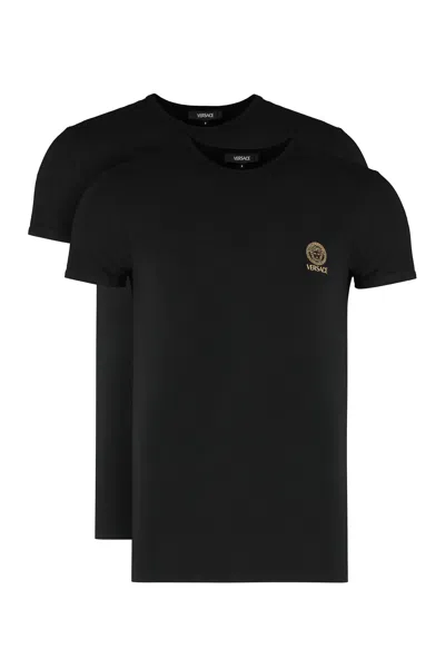 Versace Logo-embroidered Cotton T-shirt In Black