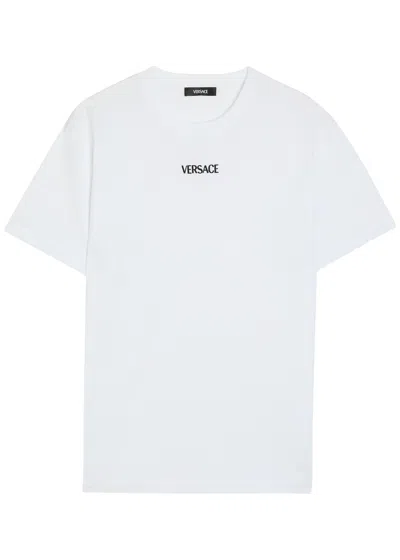 Versace Logo-embroidered Cotton T-shirt In White