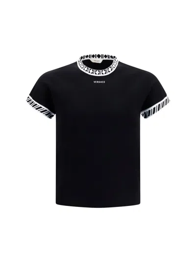 Versace Logo-embroidered Crew Neck T-shirt In Black