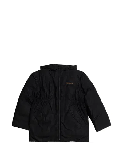 Versace Kids' Logo-embroidered Hooded Jacket In Black