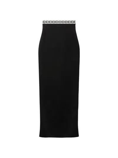 Versace Logo-embroidered Jacquard Knit Skirt In Black