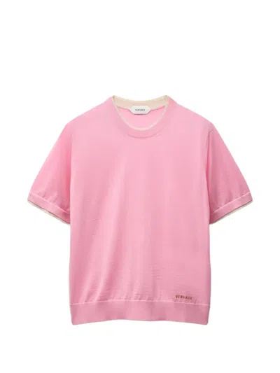Versace Logo-embroidered Layered-effect T-shirt In Pink