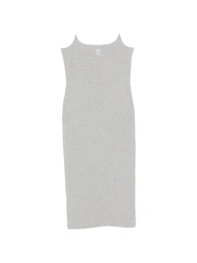 Versace Embroidered-logo Stretch Cotton-jersey Midi Dress In Gray
