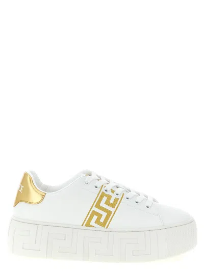 Versace Logo-embroidered Nylon Platform Sneaker In White