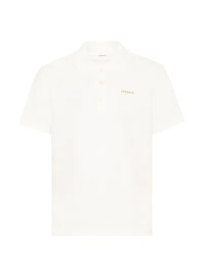 Versace Kids' Logo-embroidered Polo Shirt In Brown