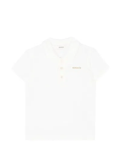 Versace Babies' Logo-embroidered Short-sleeve Polo Shirt In White