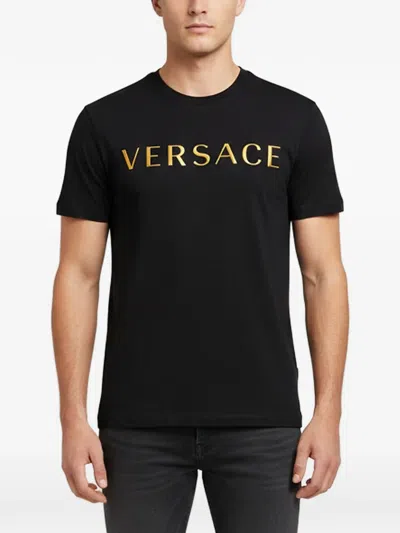 Pre-owned Versace Logo-embroidered T-shirt In Black