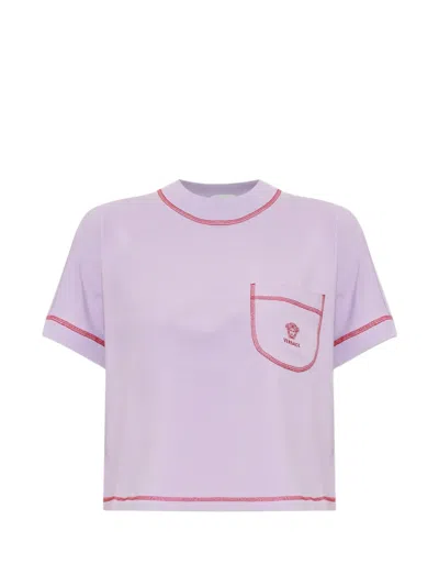 Versace Logo-embroidered T-shirt In Purple