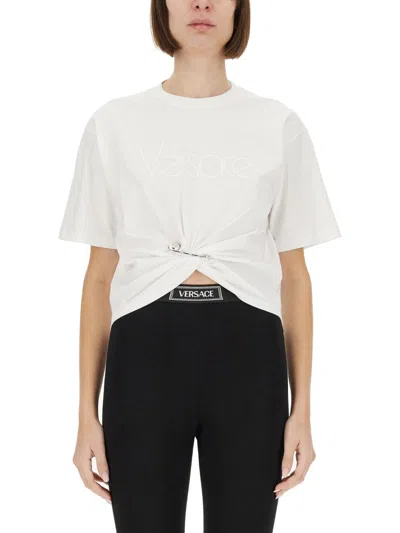 Versace Logo-embroidered T-shirt In White