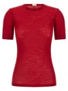 Versace Logo-embroidered Virgin Wool T-shirt In Red