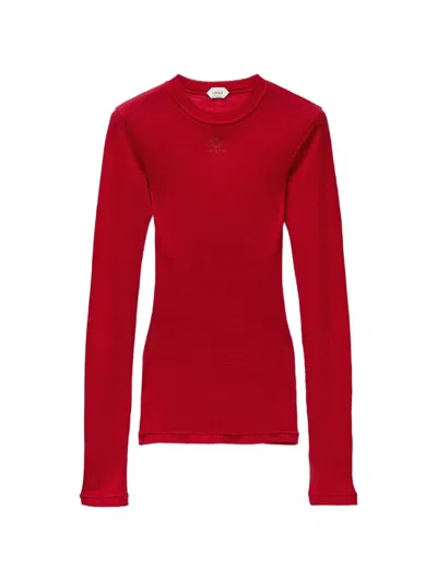 Versace Logo-embroidered Wool-knit T-shirt In Red