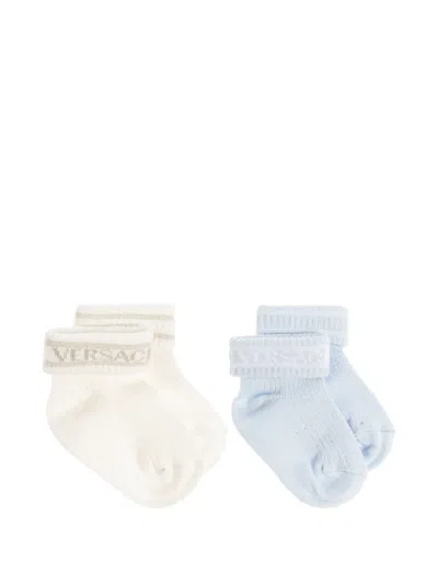 Versace Babies' Logo-intarsia Ribbed Socks In Multi