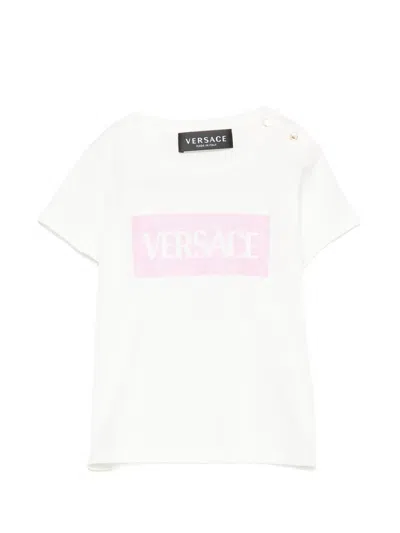 Versace Babies' Logo-lettering T-shirt In White