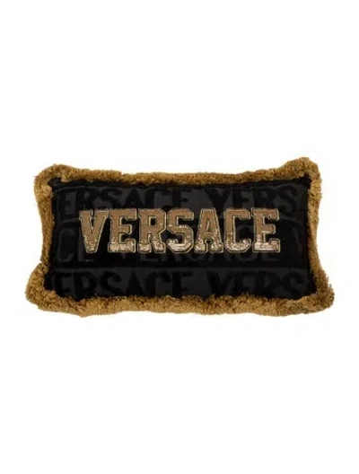Pre-owned Versace Logomania Sequin Pillow In Black