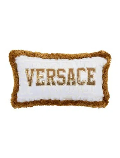 Pre-owned Versace Logomania Sequin Pillow In White