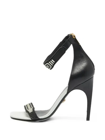 Pre-owned Versace Logo-patch Ankle-strap Sandals In Black