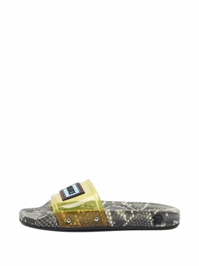 Pre-owned Versace Logo-patch Slides In Yellow