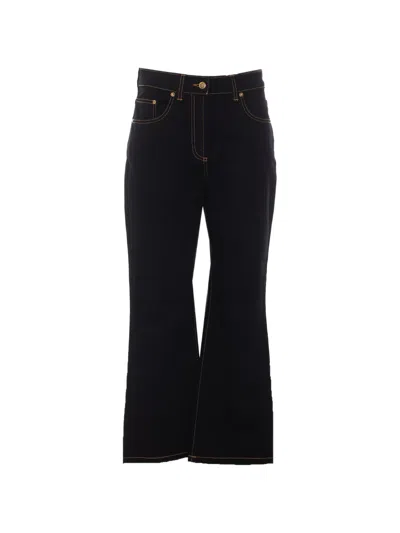 Versace Logo-patch Topstitched Jeans In Black