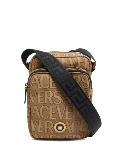 Pre-owned Versace Logo-pattern Messenger Bag In Neutrals