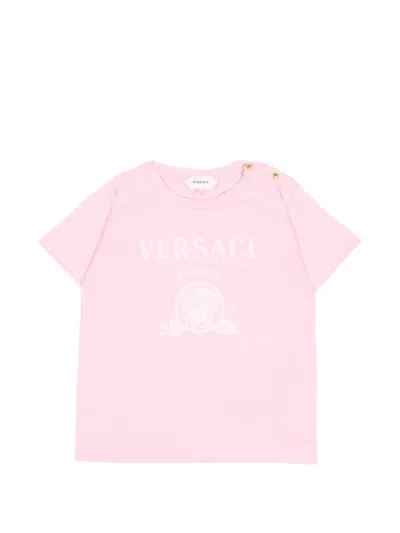 Versace Babies' Logo-print Cotton T-shirt In Pink