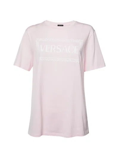 Pre-owned Versace Logo-print Cotton T-shirt In Pink