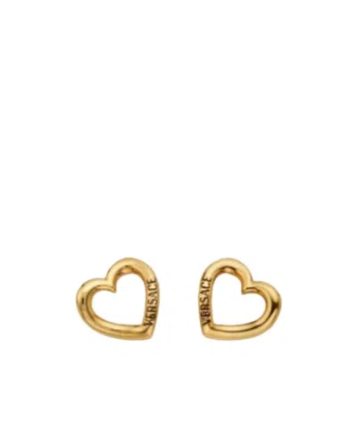 Versace Logo-print Heart-motif Earrings In Gold